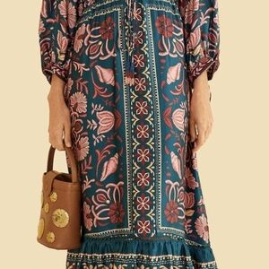 FARM Rio Teal and Pink Floral Maxi Dress